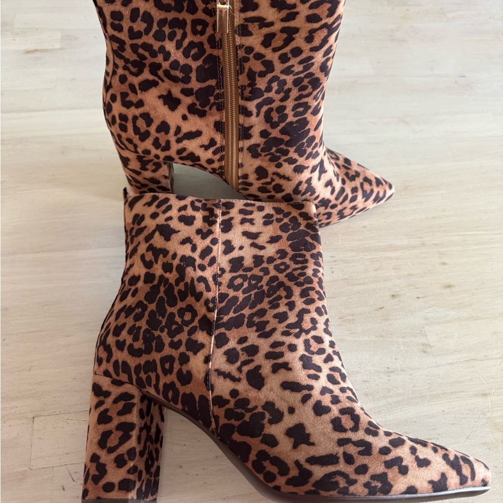 JustFab Brown and Black Leopard Print Heeled Boots